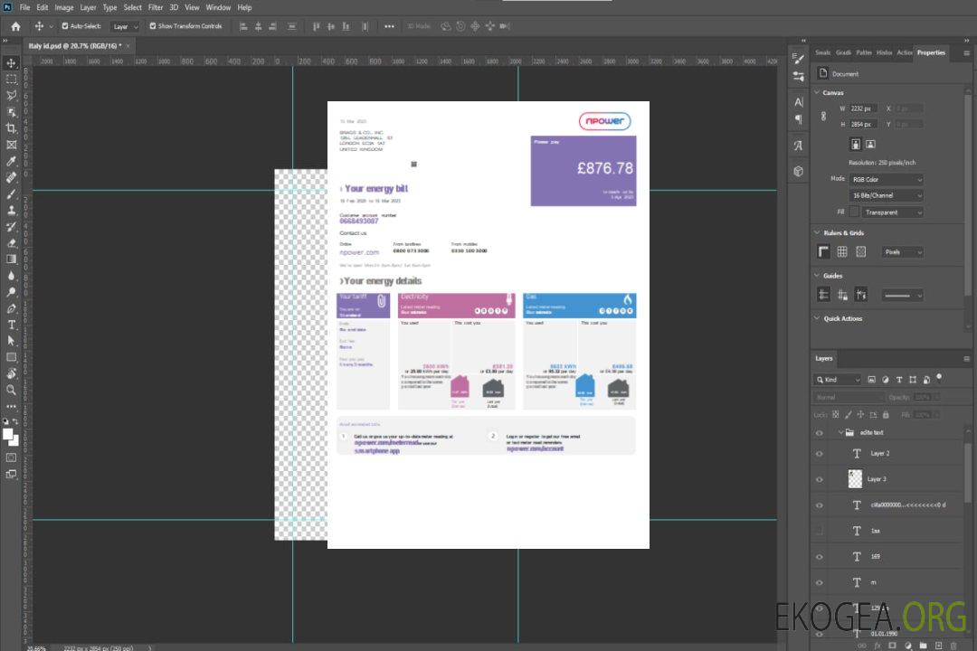 Facture commerciale du service public Npower, version 1, SCR template Facture commerciale du service public Npower, version 1, SCR template